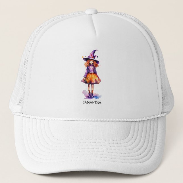 Pastel Cute Witch Girl - Halloween Aesthetic (2) Trucker Hat (Front)