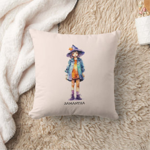 Pastel Cute Witch Girl Halloween Aesthetic  Cushion