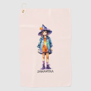 Pastel Cute Witch Girl Halloween Aesthetic  Golf Towel