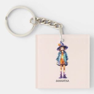 Pastel Cute Witch Girl Halloween Aesthetic  Key Ring
