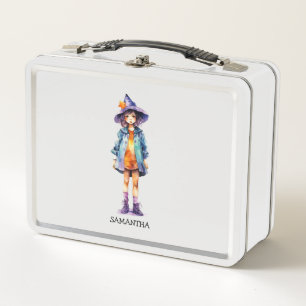 Pastel Cute Witch Girl Halloween Aesthetic  Metal Lunch Box