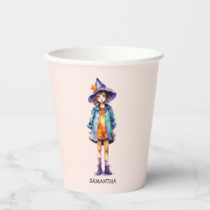 Pastel Cute Witch Girl Halloween Aesthetic Paper Cups