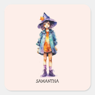 Pastel Cute Witch Girl Halloween Aesthetic  Square Sticker