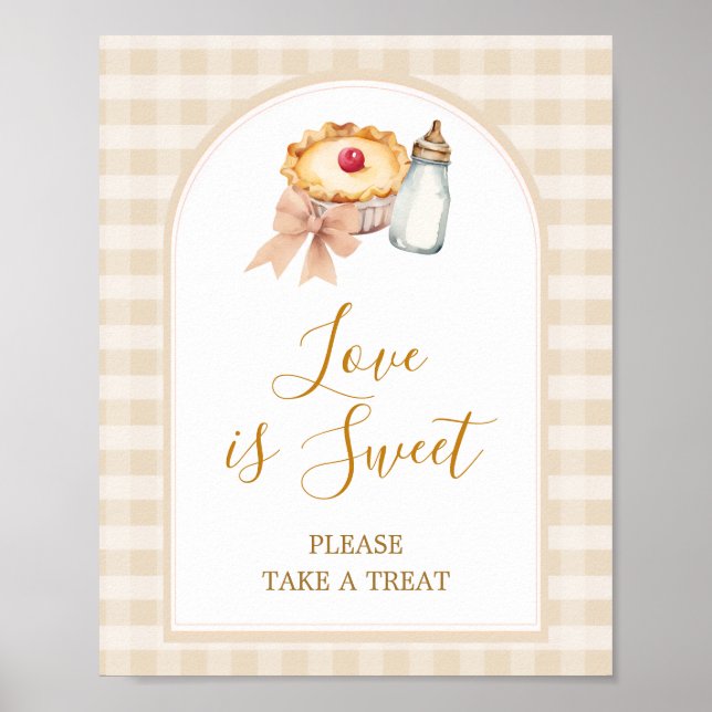 Pastel Cutie Pie Gingham Baby Shower Love is Sweet Poster (Front)