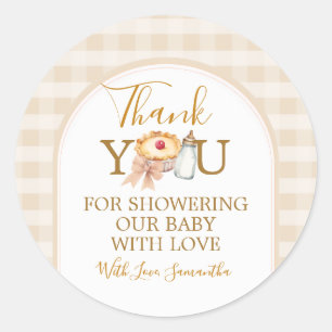 Pastel Cutie Pie Gingham Baby Shower Thank You Classic Round Sticker