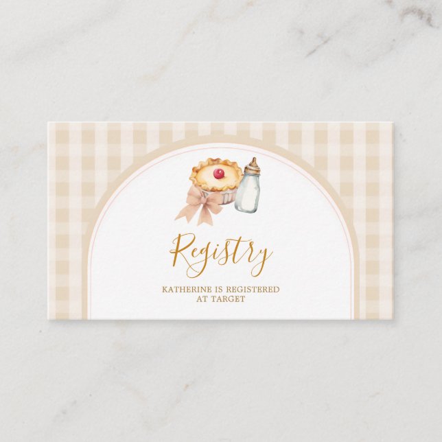 Pastel Cutie Pie Gingham Fall Baby Shower Registry Enclosure Card (Front)