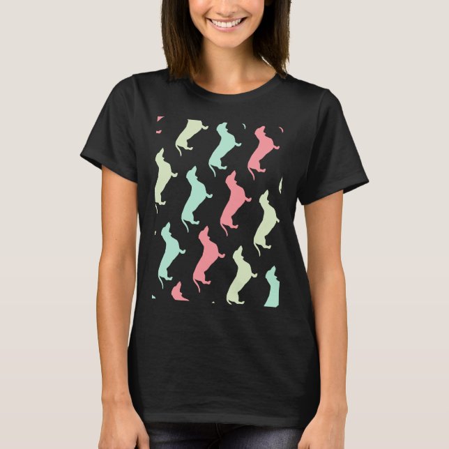 Pastel Dachshund Dog Pattern T-Shirt (Front)