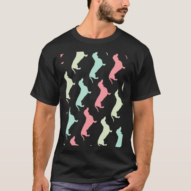 Pastel Dachshund Dog Pattern T-Shirt (Front)