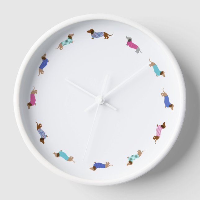 Pastel Dachshunds Wall Clock White Frame (Front)