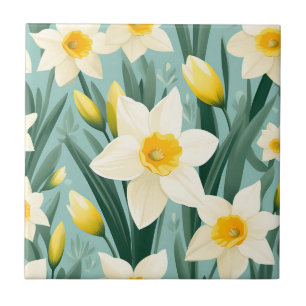 Pastel Daffodil Retro Ceramic Tile