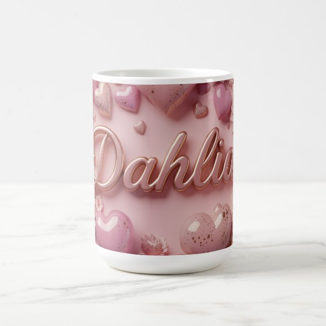 Pastel Dahlia Bloom Art with Hearts Coffee Mug (Center)