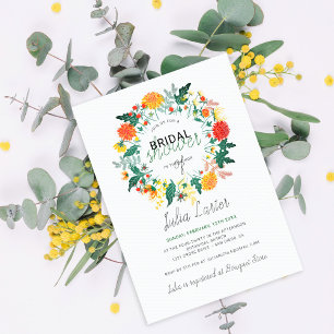 Pastel Dahlia Wildflowers Wreath Bridal Shower Invitation