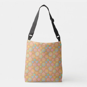 Pastel Daisy and Heart Pattern Crossbody Bag