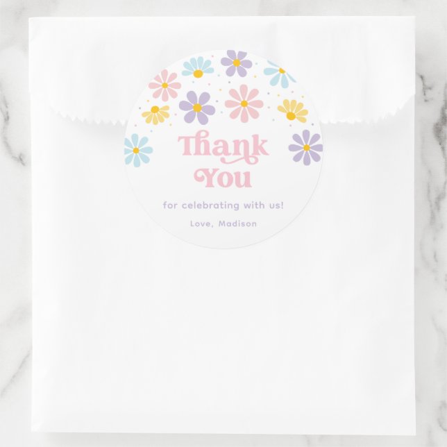 Pastel Daisy Flower Birthday Classic Round Sticker (Bag)