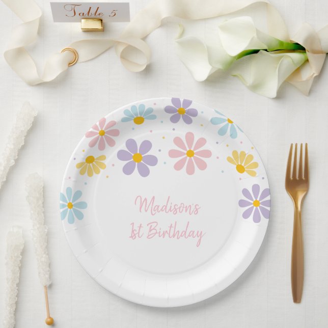 Pastel Daisy Flower Birthday Paper Plate (Wedding)