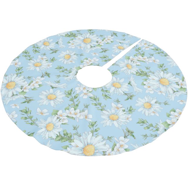 Pastel Daisy Flower Garden Pattern Brushed Polyester Tree Skirt (Angled)