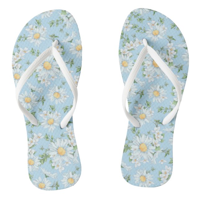 Pastel Daisy Flower Garden Pattern Thongs (Footbed)