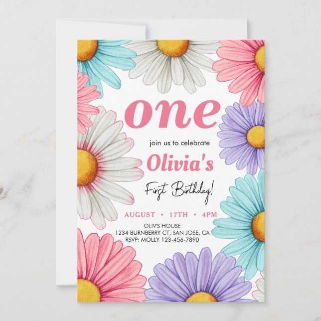 Pastel Daisy Girl birthday Invitation (Front)