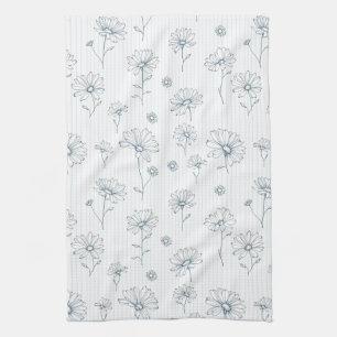 Pastel Daisy Line Art Stripe (2) Tea Towel