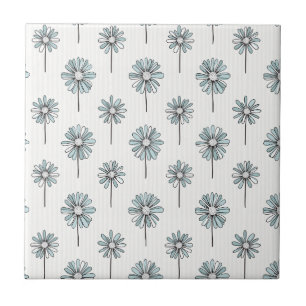 Pastel Daisy Line Art Stripe Ceramic Tile