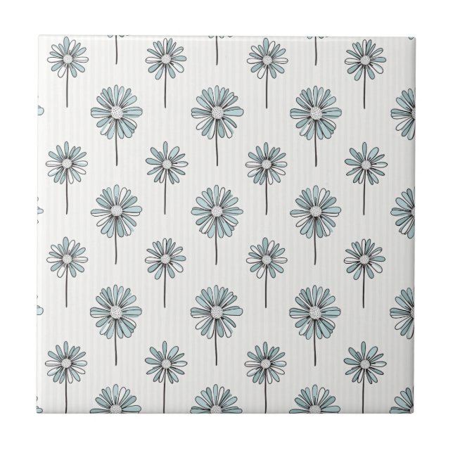 Pastel Daisy Line Art Stripe Ceramic Tile (Front)