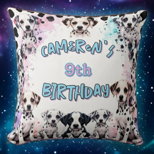 Pastel Dalmatian Puppy Birthday Party Watercolor Cushion