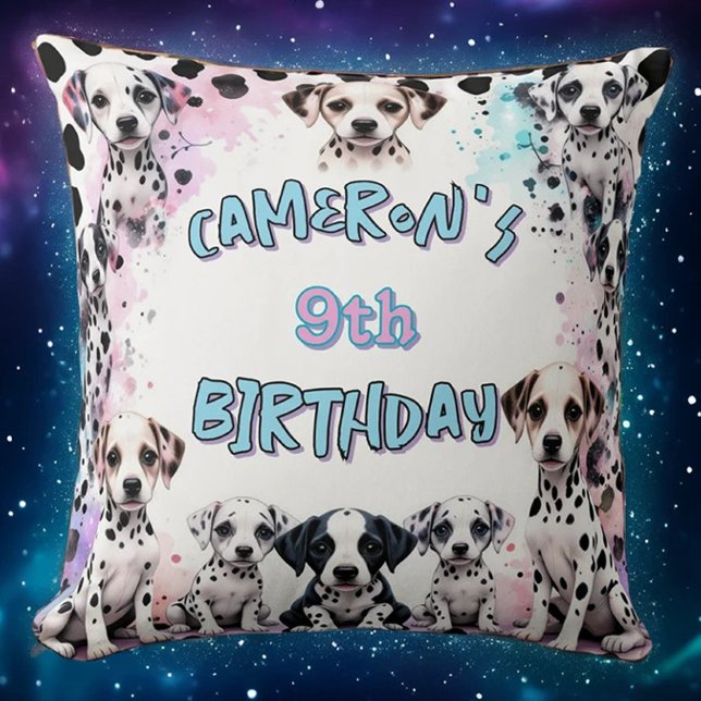 Pastel Dalmatian Puppy Birthday Party Watercolor Cushion (Creator Uploaded)