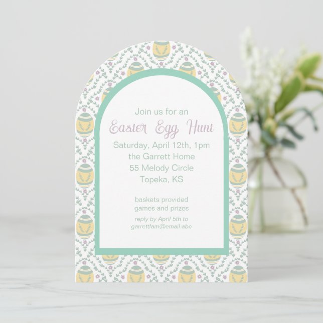 Pastel Damask Easter Egg Hunt Party Invitation (Standing Front)