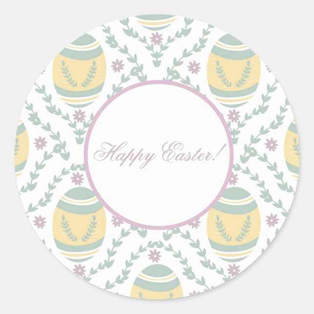 Pastel Damask Easter Eggs Pattern  Classic Round Sticker (Front)