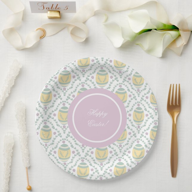 Pastel Damask Easter Eggs Pattern  Paper Plate (Wedding)