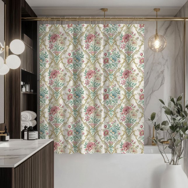 Pastel Damask Shower Curtain Elegant Vintage Look (Pastel Damask Shower Curtain Elegant Vintage Look)