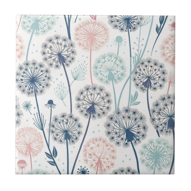 Pastel Dandelion Dreams – Whimsical Floral Ceramic Tile (Front)