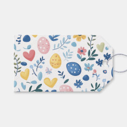 Pastel Dark Blue Easter Pattern Gift Tags