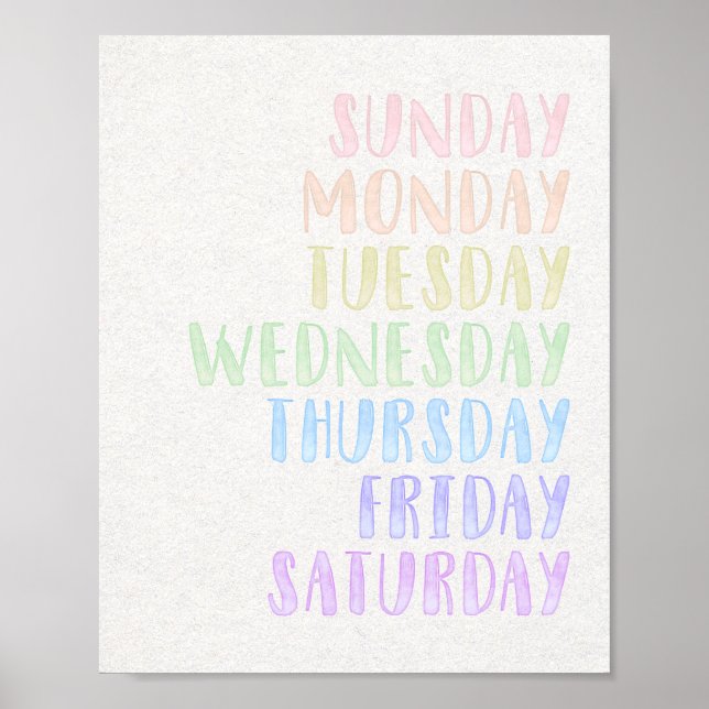Pastel Days of the Week Education Nursery Print (Front)