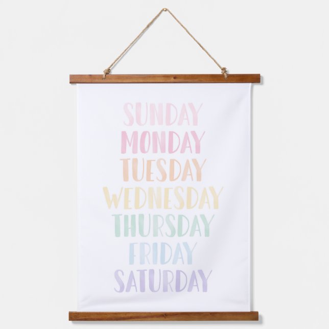 Pastel Days of the Week Educational Poster Hanging Tapestry (Front)