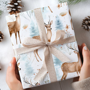 Pastel Deer Watercolor Winter Christmas  Wrapping Paper Sheet