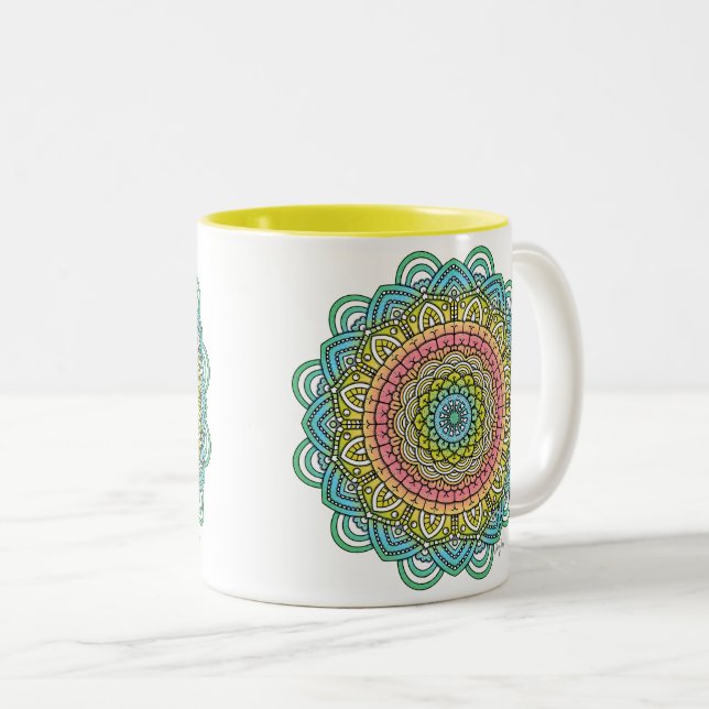 Pastel Defleur Mandala Two-Tone Coffee Mug (Front Right)