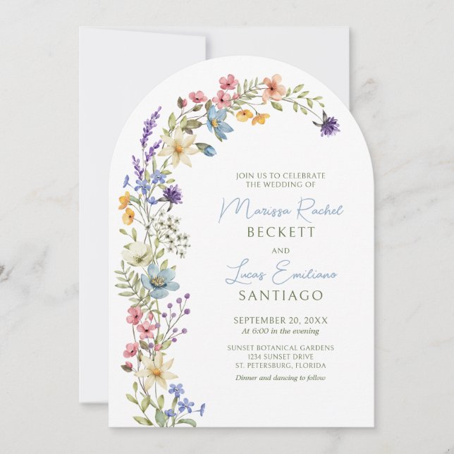 Pastel Delicate Wildflower Arch Wedding Invitation (Front)