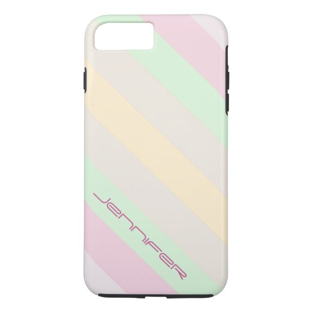 Pastel Diagonal Stripe with Custom Name, Tough Case-Mate iPhone Case (Back)