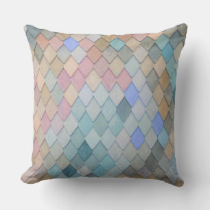 Pastel Diamond Pattern Mermaid Blue Green Pink Cushion
