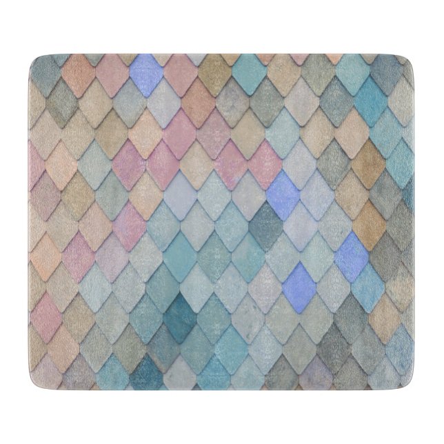 Pastel Diamond Pattern Mermaid Blue Green Pink Cutting Board (Front)