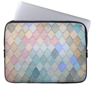 Pastel Diamond Pattern Mermaid Blue Green Pink Laptop Sleeve