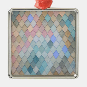 Pastel Diamond Pattern Mermaid Blue Green Pink Metal Ornament
