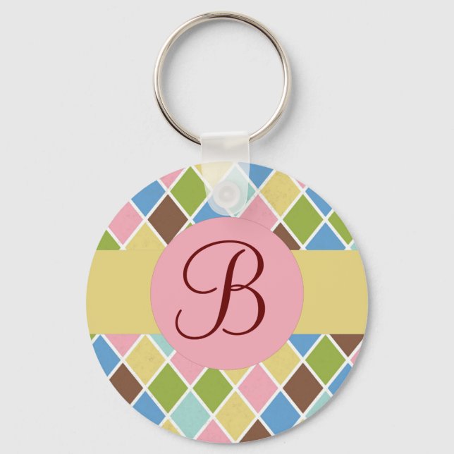 Pastel diamonds custom monogram keychain (Front)
