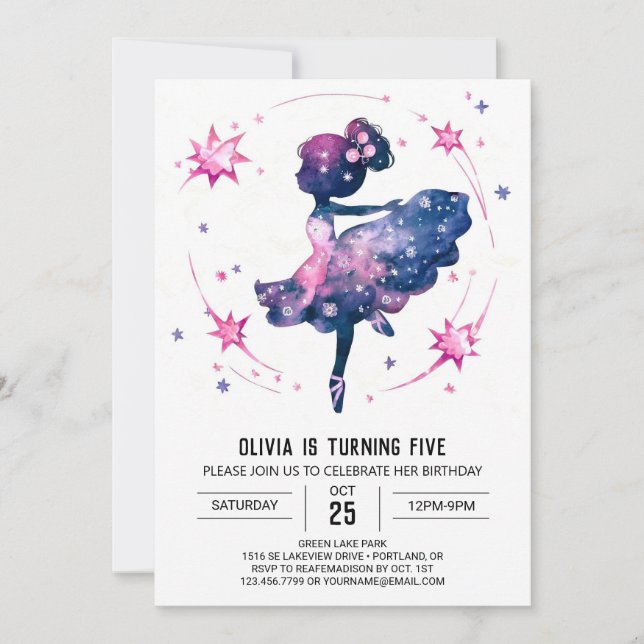 Pastel Digital Ballerina Birthday Invitation (Front)