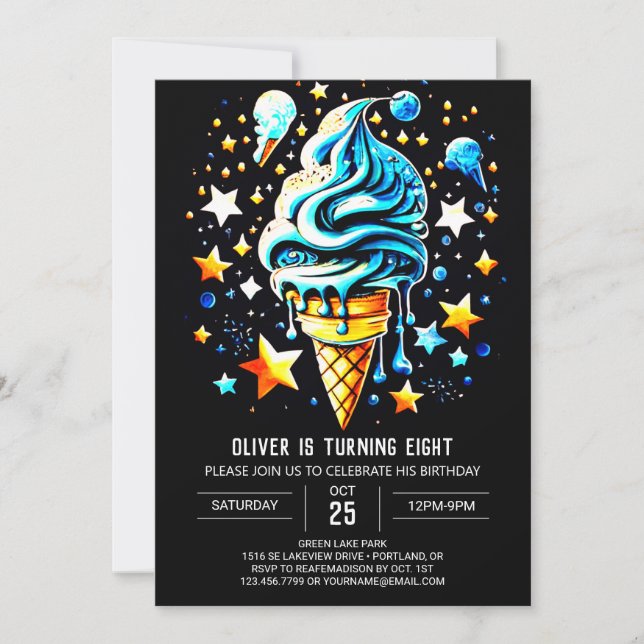 Pastel Digital Chic Boy Ice Cream Birthday Invitation (Front)