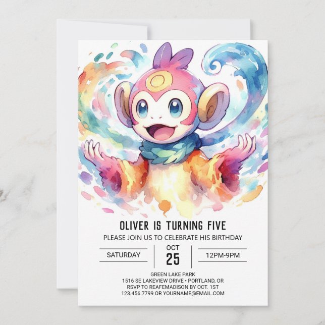 Pastel Digital Monkey Birthday Invitation (Front)