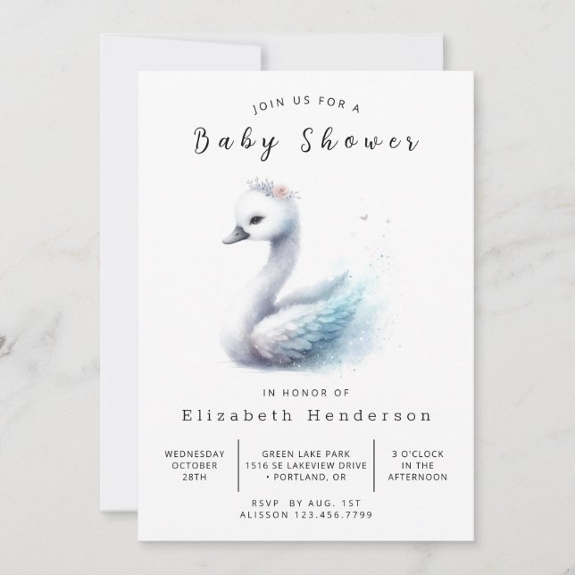 Pastel Digital Swan Baby Shower Invitation (Front)