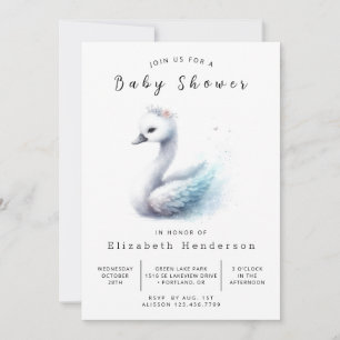 Pastel Digital Swan Baby Shower Invitation