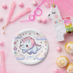 Pastel Dino Dinosaur Baby Shower Paper Plate